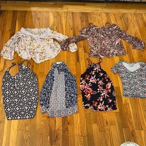 Set of 6 various style and brand floral shirts - all XS